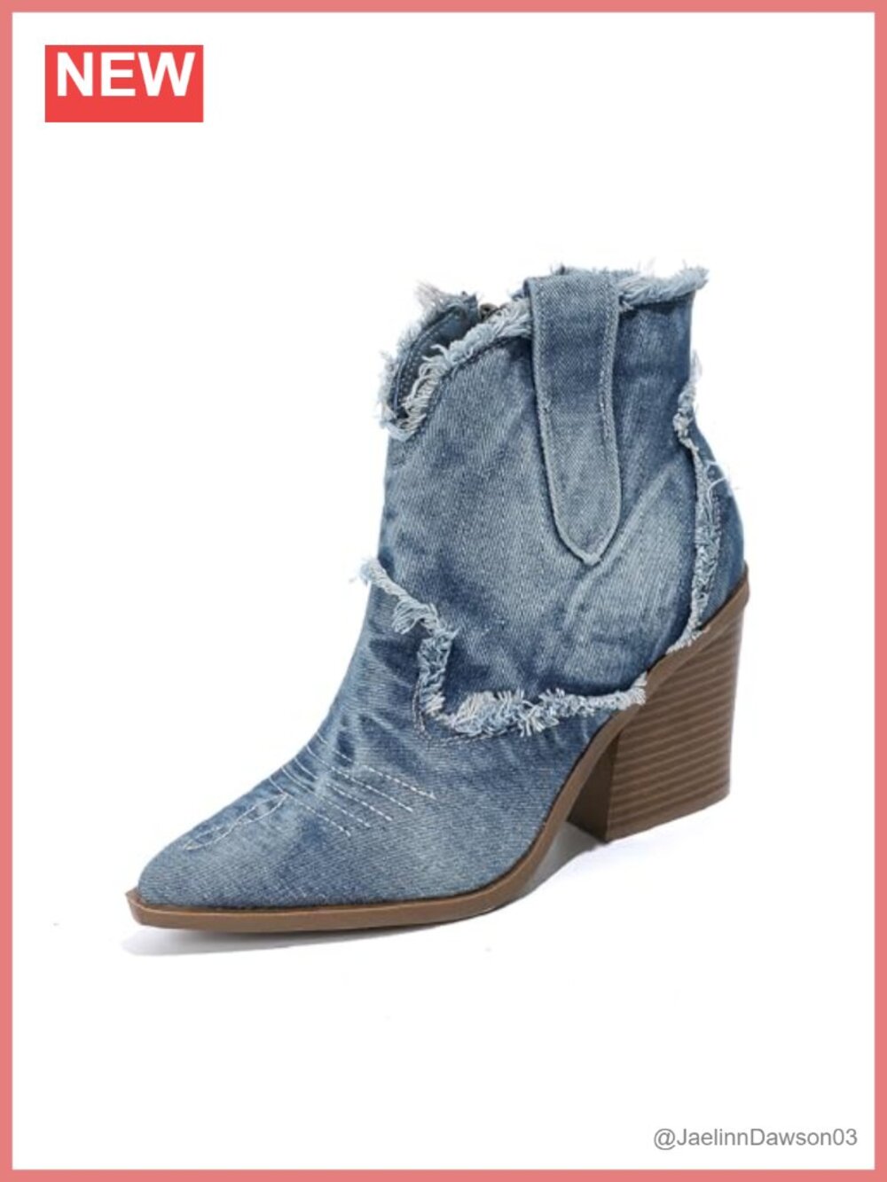 Embroidered Denim Ankle Boots Women Cowboy Boots Pointed Toe Stack Heel Side